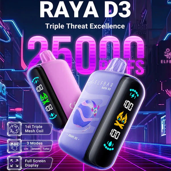 ELFBAR Raya D3 25000 Puffs Disposable Vape-Peach Ice (Min. Quantity 1 Carton / 10 Piece)