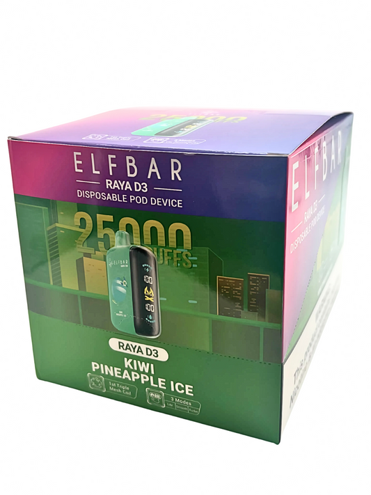 ELFBAR Raya D3 25000 Puffs Disposable Vape-Kiwi Pineapple Ice (Min. Quantity 1 Carton / 10 Piece)