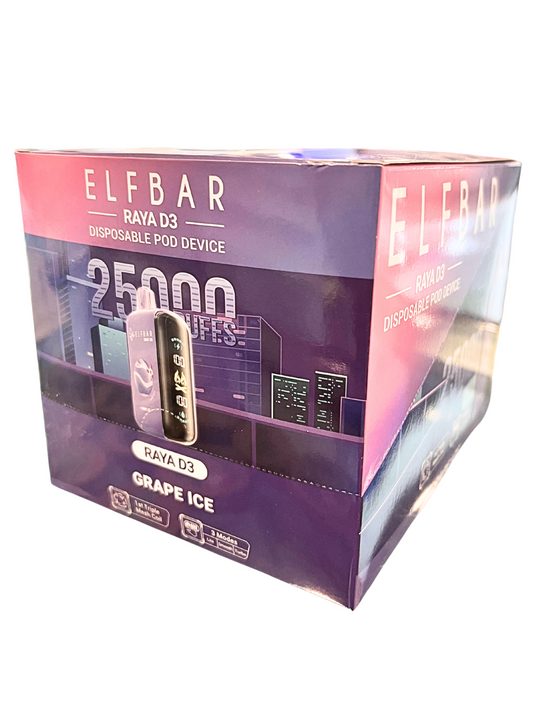 ELFBAR Raya D3 25000 Puffs Disposable Vape-Grape Ice (Min. Quantity 1 Carton / 10 Piece)