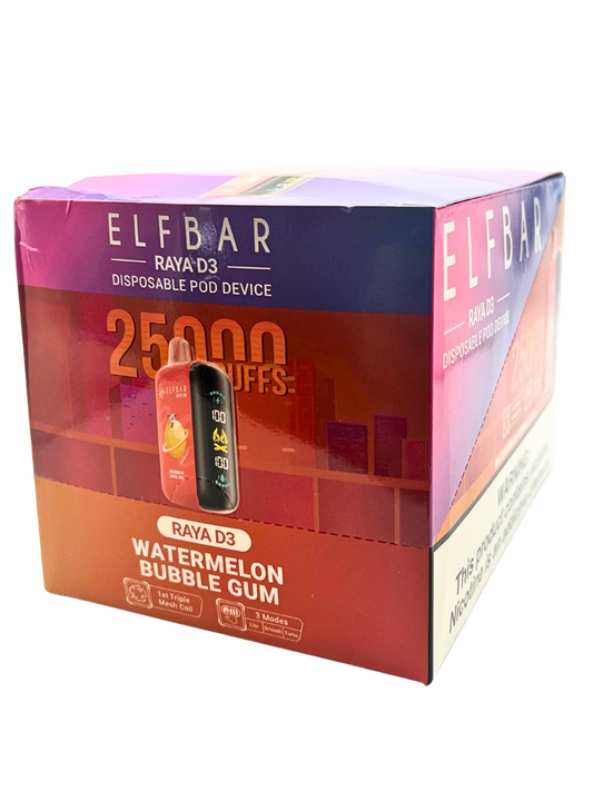 ELFBAR Raya D3 25000 Puffs Disposable Vape-Watermelon Bubble Gum (Min. Quantity 1 Carton / 10 Piece)