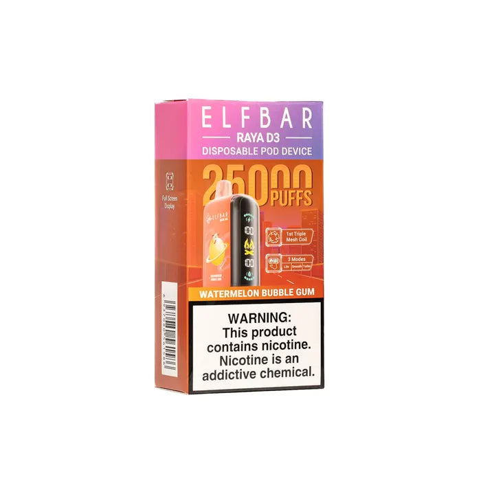 ELFBAR Raya D3 25000 Puffs Disposable Vape-Watermelon Bubble Gum (Min. Quantity 1 Carton / 10 Piece)