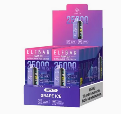 ELFBAR Raya D3 25000 Puffs Disposable Vape-Grape Ice (Min. Quantity 1 Carton / 10 Piece)