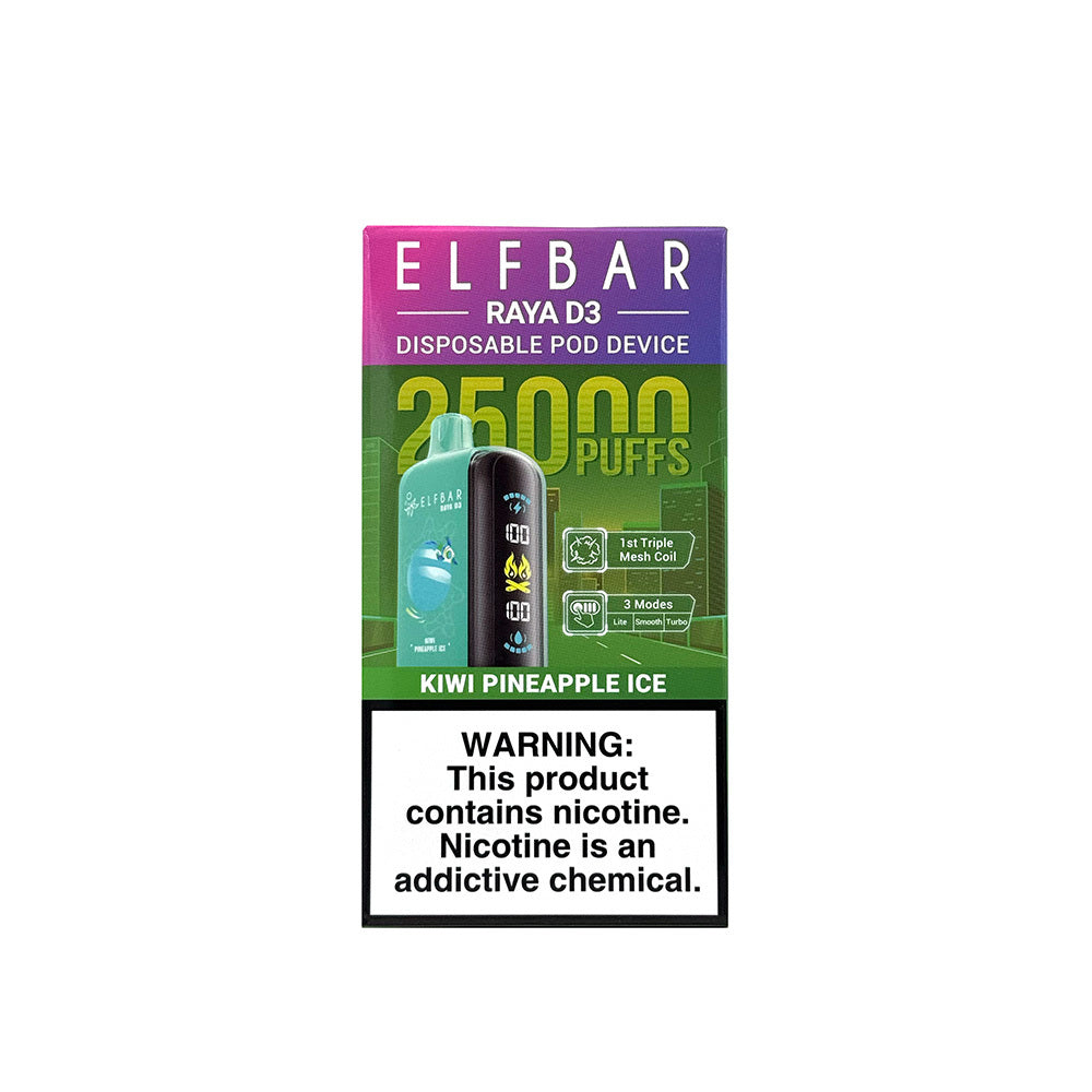 ELFBAR Raya D3 25000 Puffs Disposable Vape-Kiwi Pineapple Ice (Min. Quantity 1 Carton / 10 Piece)